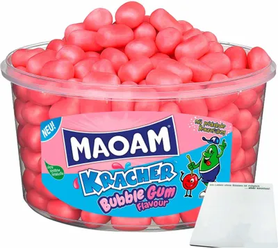 Produktbild von Haribo Maoam Kracher Bubble Gum Flavour (265Stk, 1200g Runddose) + usy Block