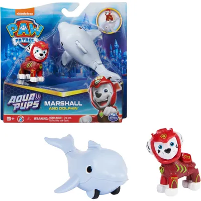 Image de Paw Patrol Aqua Pups - Kit Hero Pups avec figurine de chiot Marshall et figurine de dauphin - Spinmaster 6066147 - (Jouets / Figurines)