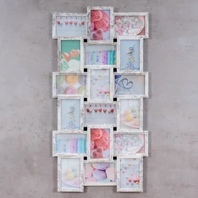 Zdjęcie produktu dla Ramka na zdjęcia kolaż 44x85cm 18 zdjęć 10x15 Drewniana ramka na zdjęcia Shabby Chic MDF
