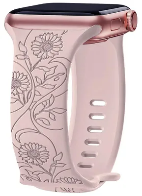 Image de Bracelet pour Apple Watch Series 11 10 9 8 SE 7 6 5 4 3 2 1 Ultra 1/2/3, 42mm-44mm-45mm-46mm-49mm Silicone Motif Tournesol Rose