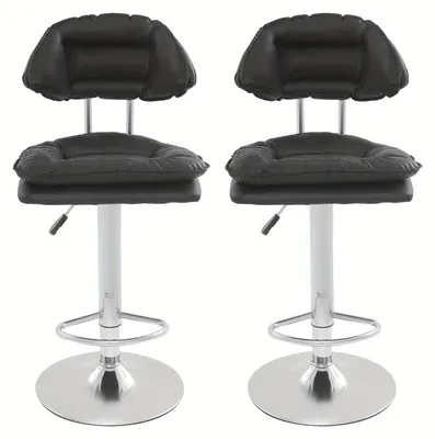 Immagine prodotto di Sgabello regolabile - Sgabello da bar - Poltrona da salotto - Sgabello da lavoro - Sgabello da bar - Set da 2, colore nero - Con poggiapiedi