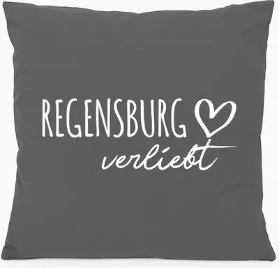 Produktbild von Huuraa Kissen Regensburg verliebt 40x40cm mit Füllung Steel Grey Baumwolle Dekokissen Geschenkidee