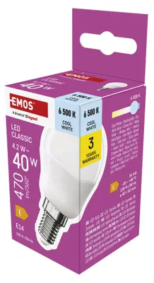 LED žárovka Classic Mini Globe / E14 / 4,2 W (40 W) / 470 lm / studená bílá
