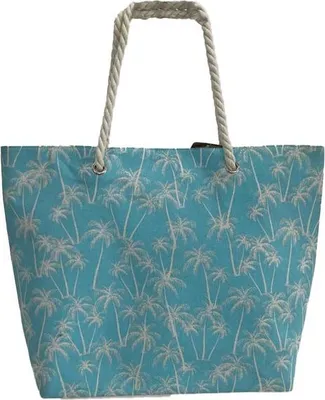 Produktbild von Strandtasche mit Palmen - ca. 38 x 14 x 38 cm - hellblau