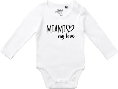Produktbild von Huuraa Baby Body Miami my love 80 White  Baumwolle Fairtrade Langarmbody Geschenkidee