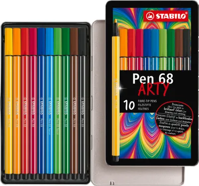 Produktbild von STABILO Premium-Filzstift -  Pen 68 - ARTY - 10er Metalletui - 10 verschiedene Farben