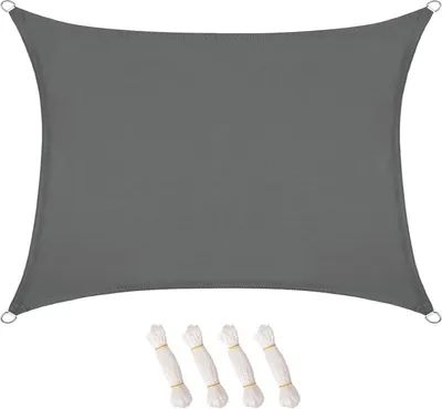 Productafbeelding van Zonnescherm 2 x 3 meter, waterdicht – rechthoekig – zonbescherming inclusief bevestigingslijnen – UV-bescherming – geschikt voor tuin, buiten, balkon – rookgrijs