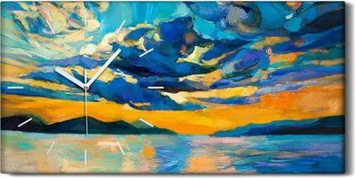 Produktbild von Wandbild Leinwand Bilder mit Uhr 60x30 Gemälde Meereslandschaft Sonnenuntergang - weiße Hände