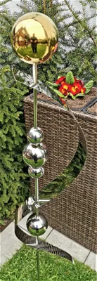 Produktbild von Skulptur Merkur gold poliert Edelstahl 150 cm Beetstecker Gartenstecker Rosenkugel