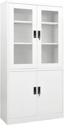 Produktbild von Büroschrank mit 4 Türen, 4 Griffen und 3 Einlegeböden, Ordnerschrank Weiß, Lagerschrank Abschließbar 90x40x180 cm, Aktenschrank, Schrank, Stahlschrank, Mehrzweckschrank, Aufbewahrungsschrank