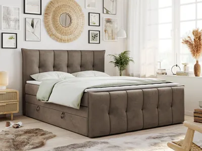 Produktbild von King Boxspringbett 140x200, Boxspringbett 140x200 mit Bettkasten und Matratze H4, Polsterbett 140x200 mit Matratze, Bett 140x200 mit Bettkasten, PREMIUM-11-KING - 140x200 - Braun - Velvet - H4