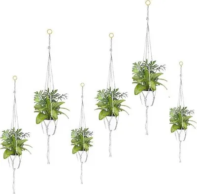 Immagine prodotto di Set di supporti per fiori in macramè con filo di seta - adatti sia per interni che per esterni - 60 cm, 80 cm, 100 cm