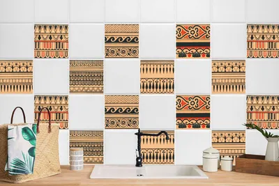 Produktbild von 24 Stück Laminierter Aufkleber Für Bad Küche Fliesensticker Bodenfliesen Beige Ornamente 20 x 20 cm