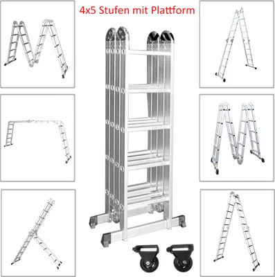 Image de NAIZY 4×5 marches 584cm Aluminum Echelle d'échafaudage Echelle multifonctionnelle Echelle combinée Echelle pliante Echafaudage avec 2 plateformes