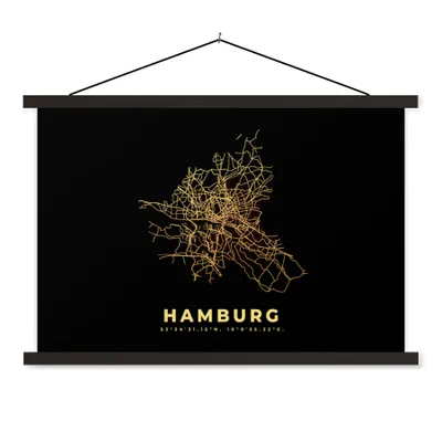 Produktbild von MuchoWow® Textilposter Hamburg - Karte - Gold - Stadtplan 120x80 cm mit schwarzem Rahmen - Wanddeko