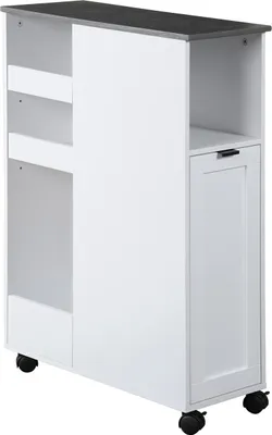Produktbild von KESPER Servierwagen Nischenregal weiß – 60 x 25 x 86 cm – mit Abfalleimer & Rollen – schmaler Küchenwagen für Müll, Vorräte & Ordnung – 2485013