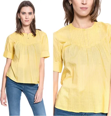 Produktbild von MUSTANG Damen, T-Shirt ELSA CROCHED BLOUSE, 36 S, Gelb, sport, tshirt, shirt