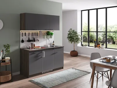 Produktbild von Küche Küchenzeile Singleküche Eiche York Grau Oliver 150 cm Respekta