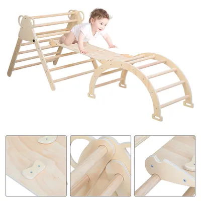 Produktbild von TolleTour Kletterdreieck mit Rutsche Holz Kletterbogen Klettergerüste Klettergerüst aus Holz