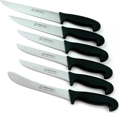 Produktbild von Marsvogel | Metzgermesser Set | 6-teilig | schwarz | Chromstahl | handabgezogene Klingen