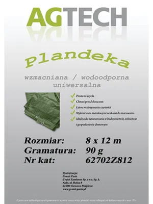 Obrázok produktu pre Vystužená vodeodolná plachta, zelená, 8x12 m, gramáž 90 PL90812
