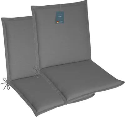 Produktbild von LILENO HOME Gartenstuhl Auflagen als [2er Set - Niedriglehner] in Grau - bequeme Liegen als Sitzauflagen für Gartenmöbel - Stuhlkissen für Gartenstühle und Klappstühle MALT