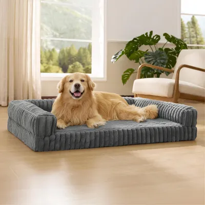 Produktbild von Orthopädisches Hundebett Grau 122x89x20cm mit Memory-Schaum und wasserabweisendem Bezug