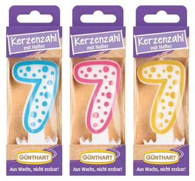Image de Günthart Bougie de cire no.7 Bougie d'anniversaire 1 pièce couleurs assorties