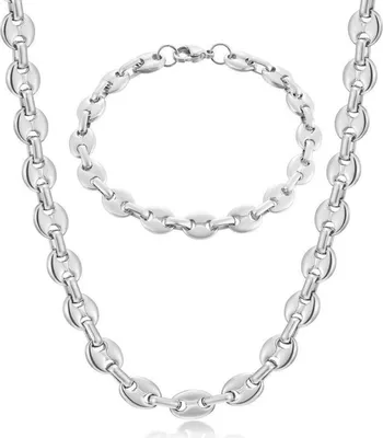 Produktbild von AFSTALR Halskette Herren Edelstahl Kaffeebohne 11mm Silber 56CM
