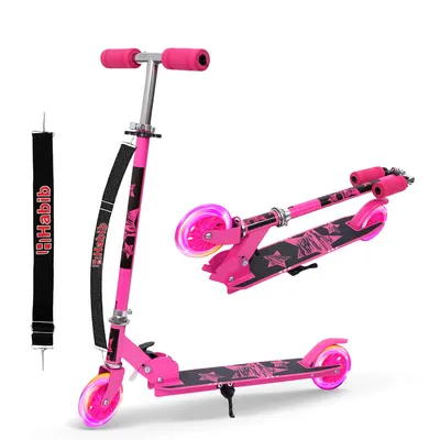 Produktbild von Habib Kinderroller mit LED Rädern | Klappbar & 4-fach Verstellbar: Pink