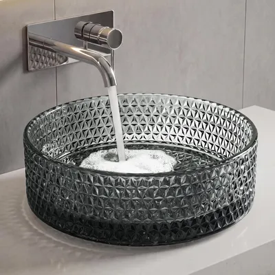 Image de doporro Lavabo à Poser Vasque en Verre Gris Lave Mains Rond de Salle de Bains Petit Lave-Mains pour WC 39x39x12 cm Minerva07