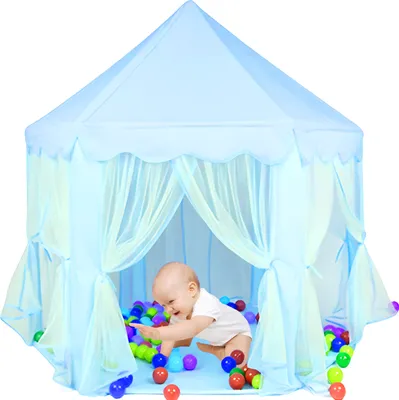 Produktbild von Spielzelt Für Kinder 135 x 135 x 140 Zelt Princess Castle mit Fenster Kinderspielzelt Spielset Mädchen Junge Innen Draussen  Blau Retoo