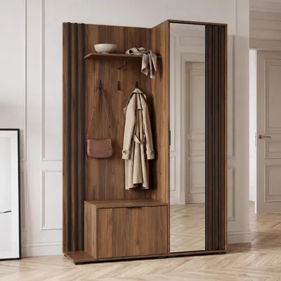 Produktbild von Garderobe STILO 131 cm Flurmöbel Set Spiegel Nussbaum Schwarze Lamellen