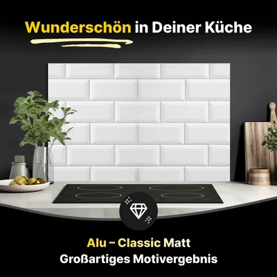 Produktbild von Spritzschutz Küchenrückwand aus Aluminiumverbund in Matt 60 x 40 cm Weiß-gräulicher Fliesenspiegel