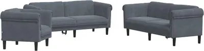 Produktbild von vidaXL 3-tlg. Sofagarnitur Dunkelgrau Samt