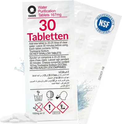 Produktbild von Wicekd Chili Oasis 30 Wasserreinigunstabletten für 750 Liter Trinkwaser Notfall Vorsorge Outdoor