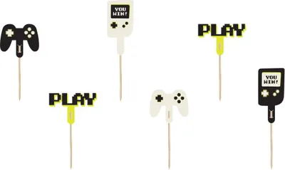 Produktbild von Cake Topper Gaming Motiv 6-10,5cm 6er Set Schwarz / Weiß / Gelb