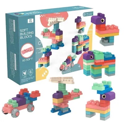 Produktbild von Baby Motorik Bausteine Soft Pastel - 80 Teile - Weiche Konstruktionsbausteine ab 3 Jahren