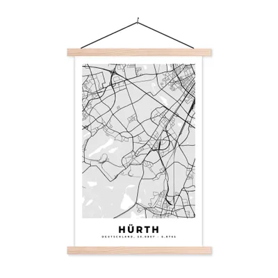 Produktbild von MuchoWow® Textilposter Stadtplan - Deutschland - Hürth- Karte - Grundriss 40x60 cm mit holzfarbenen Rahmen - Poster