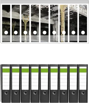 Produktbild von Wallario 9 Stück breite Ordner inkl. Klebeetiketten mit Motive Verlasse Brauerei - Alte Industriehalle -  Set mit Rückenschildern / Ordnerrücken Stickern