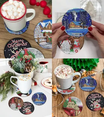 Produktbild von Tesyeux 8 Stück 5D Diamond Painting Untersetzer Weihnachten mit Halter, DIY Diamond Painting Sets Bastelarbeiten, Untersetzer für Erwachsene, Kinder, Kunst, Weihnachtsdekoration, Kerzen, dekoratives Acryl