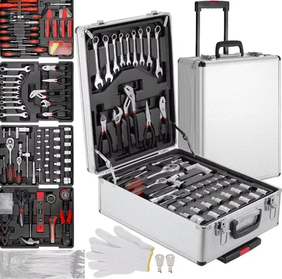 Produktbild von Werkzeugtrolley gefüllt 799-teilig – Werkzeugkoffer auf Rollen mit Schlüsselset, Schraubendrehern und Zangen – Robuster Aluminium-Gereedschapskoffer für Haushalt und Profi