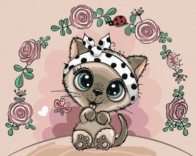 Immagine prodotto di Zuty - Pittura con diamanti - PICCOLO GATTO CON FIORI, 40x50 cm, senza cornice e senza tela tesa