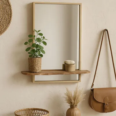Produktbild von Home & Styling Spiegel mit Ablage - rechteckig - MDF - braun - 60 x 13 x 60 cm - Ibiza Style