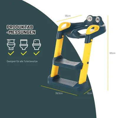 Zdjęcie produktu dla Siedzisko toaletowe dla dzieci – nocnik z drabinką – regulacja wysokości – składane – antypoślizgowe i stabilne – tworzywo ABS – 35×40×60 cm – niebieskie