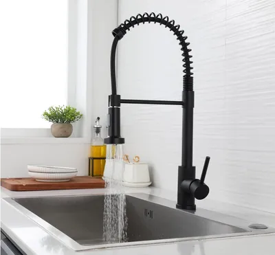 Immagine prodotto di Rubinetto da cucina nero con funzione spray - Ruotabile a 360° - Estensibile