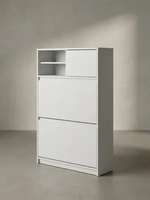 Produktbild von Schuhschrank Weiß 71x110x24 cm Schuhkipper Geschlossen, Schuhkommode Modern, Flurschrank mit Ablage, Schuhaufbewahrung Flurkommode für Schuhe Hoch