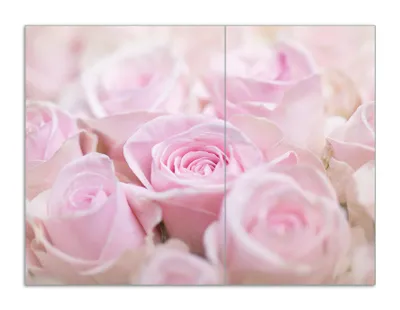 Produktbild von Wallario Herdabdeckplatte aus Glas, Größe 70 x 52 cm 2-teilig, Motiv Rosafarbene Rosenblüten im Strauß