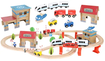 Produktbild von Holzeisenbahn Eisenbahn Kinder Zug Spielzeug 89 Teile mit Bateriebetriebene Lokomotive 9362