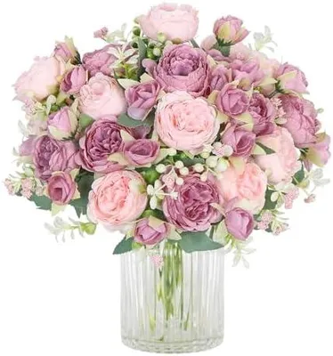 Produktbild von Pfingstrose Künstliche Blumen 2 Bündel Künstliche Pfingstrose Blumenstrauß Kunstblumen Seidenpfingstrosen Blumensträuße für Hochzeit Partei Tischaufsätze Blumenarrangement Heim Küche Dekor